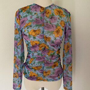 Veronica Beard Myrna Floral Ruched Top - 2